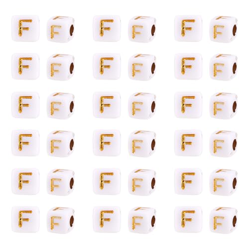 FASHEWELRY 500Pcs White Golden Letter Beads 4.5mm Square Alphabet Beads Acrylic Cube Letter F Beads for Friendship Bracelet Necklace Keychains Jewelry Making - color: Letter F