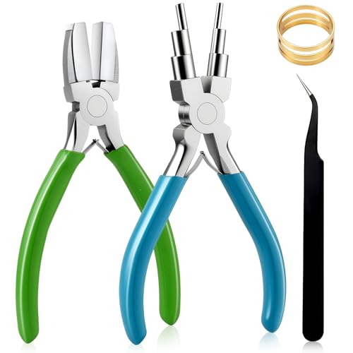 URSKYTOUS 2Pcs Jewelry Pliers Set Jewelry Making Tools Kit Include Nylon Jaw Pliers 6 In 1 Bail Making Plier for Beading Looping Shaping Wire DIY Crafts Rings Jewelry Making Supplies (Blue-Green) - color: Mk Blue,green