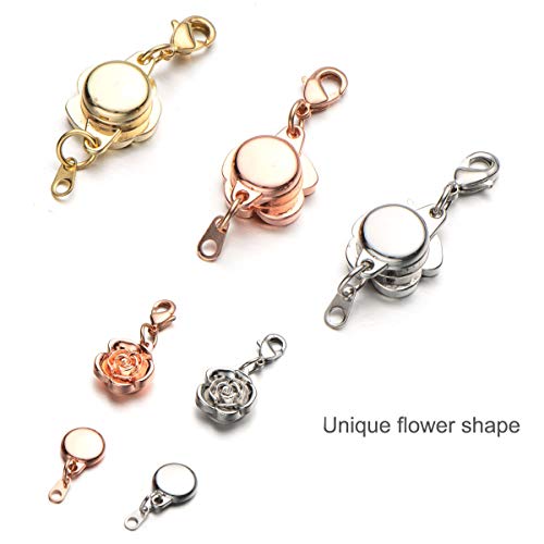 Zpsolution 12 Pieces Locking Magnetic Clasps Rose Jewelry Magnetic Clasp Necklace Lobster Clasp Closures for Jewelry Necklace Bracelet - color: 12 Glod