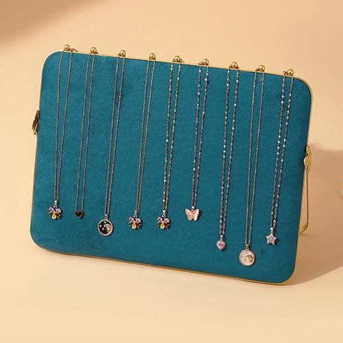 TANG SONG 10.24” Dual-Tone Metal Necklace Display Stand with Velvet Base – Jewelry Holder for Retail & Home (Green/White) - color: Green