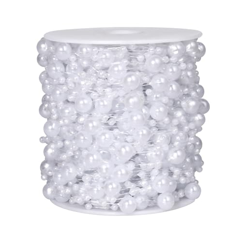98FT Pearl Beads String Garland, 8mm 3mm White Faux Pearl Beads Roll Strand Bulk for Wedding Party Flower Christmas Decoration DIY Craft - color: White Pearls, size: 98FT
