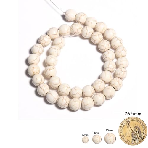 Yochus 60pcs White Turquoises Beads，6mm Healing Power Natural Stone Round Loose Beads for Jewelry Making Earring Necklace DIY Crafts - color: White Turquoises, size: 6mm 60beads