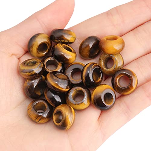 SUNYIK Tiger's Eye Stone Large Hole (6mm) Rondelle Loose Charms European Bead fits Bracelet,Jewelry Makings Pack of 20 - color: Brown-Tiger's Eye Stone, size: 14x8mm