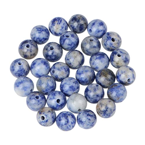 AD Beads Natural semi Precious Gemstone 10mm Round Loose Beads Big Hole 2mm Sized 30pcs (Blue Spot Jasper) - color: Blue Spot Jasper