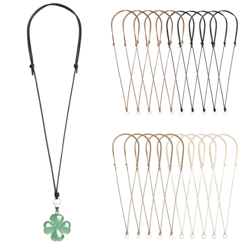 20 Pcs Necklace Cord for Pendant Necklace String Adjustable Knotted Handmade Craft Choker with Metal Ring for Hanging Pendants Rope, Black Necklace Cord - color: Black Brown Beige Khaki