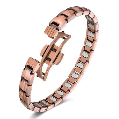 Jecanori Pure Copper Bracelet for Women,Copper Magnetic Bracelet With 3500 Gauss Magnets, Adjustable Jewelry Gift with Sizing Tool - color: Polished Copper