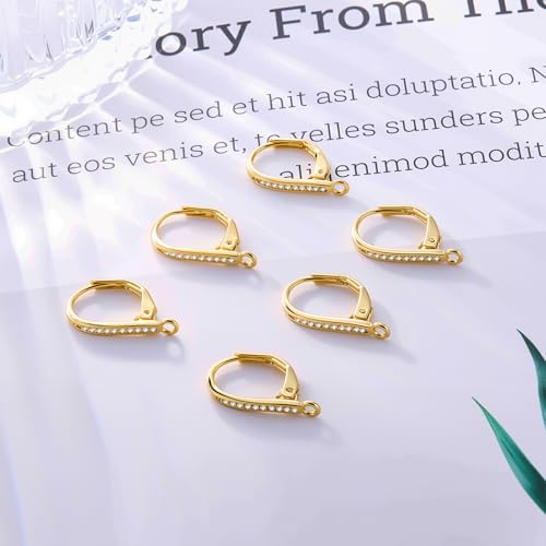 6Pcs Gold Leverback Earring Hooks, Hypoallergenic 14K Goldplated Dangle Ear Hooks French Hoop with Zirconia, 925 Sterling Silver Findings Earring Leverback Hook Making Replacement Supplies Set - color: 6PCS_Gold