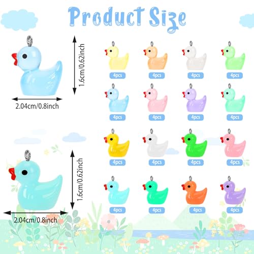 Augshy 64 Pcs Mini Ducks Charms Luminous Resin Ducks Glow in The Dark Duck Beads Tiny Duck Pendant for DIY Bracelet Necklace Jewelry Making Party Supplies, 0.6*0.8inch - style: Duck Style