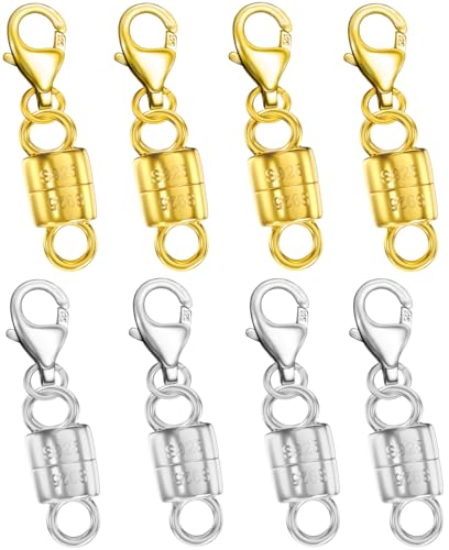 Dailyacc 925 Silver Lobster Magnetic Necklace Clasps and Closures Safety Sterling Silver with 14K Gold Jewelry Converters for Bracelets Chain Extender - color: 8PCS 4Gold 4Silver
