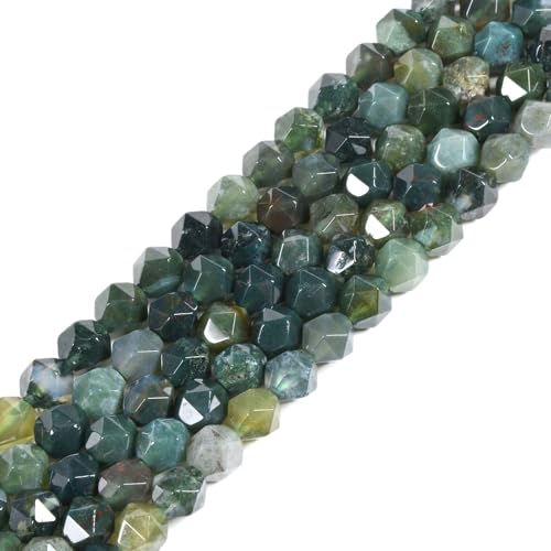 Moss Agate 6mm Gemstone Triangle Faceted Round Loose Beads Strand 15.5" DIY Jewelry Making - color: Moss Agate