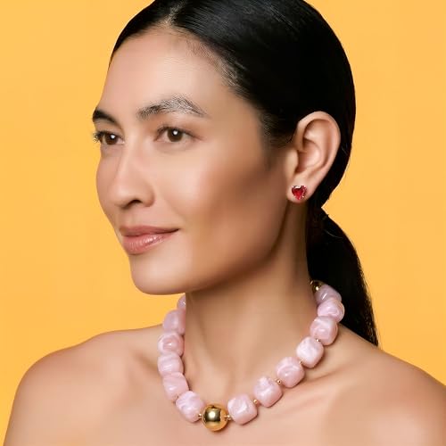Chunky Necklaces for Women, Trendy Colorful Square Acrylic Resin Beads Statement Choker Necklace, Lightweight Boho Summer Beach Vacation Jewelry - color: pink