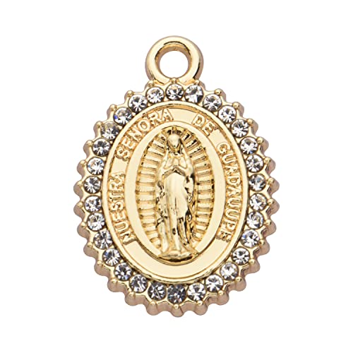 Pack of 20 Rhinestone Charms Gold Plated Pendants Pave Crystal Accessories for Necklace Bracelet Jewelry Making DIY Crafting - color: (Virgin Guadalupe)VID63701
