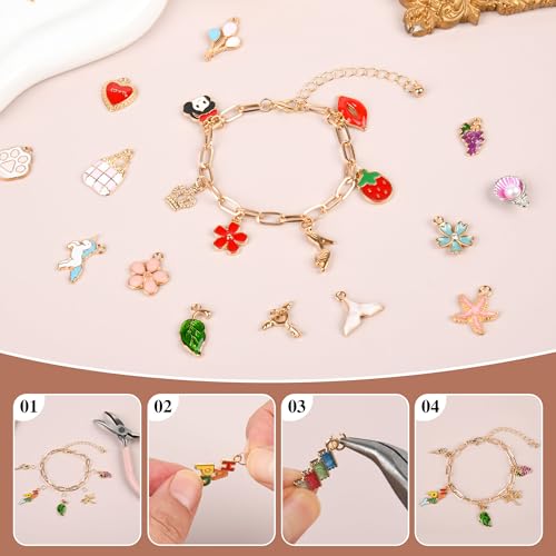 408Pcs Gold Charm Bracelet Making Kit for Girls, Including 12 Bracelet Chains, 152 Charms, 200 Jump Rings, 20 Earing Hook, 2 Necklace, 1 Jewelry Plier for DIY Crafting and Jewelry Making for Adults