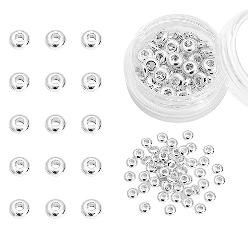 BEADIA Silver Plated Roudelle Spacer Beads 5x1.8mm 50pcs for Jewelry Making Findings Non Tarnish - color: Silver, size: 5x1.8mm Roudelle