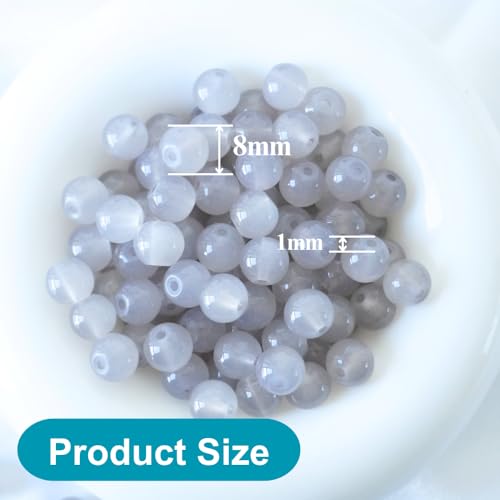 Jabrand 145pcs Glass Beads, 8mm Glass Beads for Barcelet and Jewelry Making DIY Crafts (Gray) - color: Gray