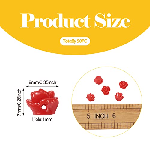 Beadthoven 50pcs Resin Red Rose Flower Beads Halloween Tiny Floral Flat Base Rose Beads Cute Small Plastic Love Flower Spacers for DIY Bracelet Ring Necklace Jewelry Making 9x7mm Hole: 1mm - color: 0Red#9x7mm-50pcs