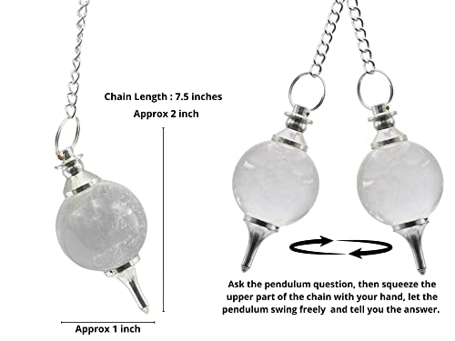 Amazing Gemstone Clear Quartz Crystal Ball Pendulum for Divination - Dowsing Pendulum Necklace with Chain and Quartz Bead for Reiki Healing and Crystal Grid Meditation - color: Clear Quartz
