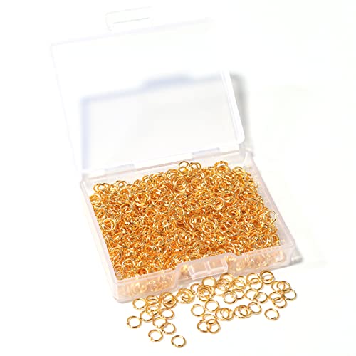 1000 Pcs 4mm Open Jump Rings Gold Plated Jump Rings for Jewelry Making Iron Made Single Ring Bulk for DIY Craft Earring Necklace Bracelet Pendant Choker Jewelry Making Findings - color: Gold, size: 4mm