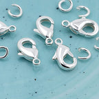 Lobster Clasps for Jewelry Making, 150pcs 9mm Lobster Claw Clasps with Open Jump Rings Necklace Bracelet Extender 14K Gold Claps for DIY Jewelry Repair(Silver) - color: Silver