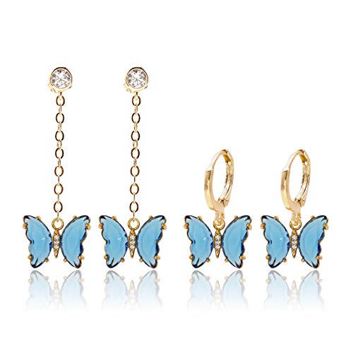 Crystal Zirconia Gold Plated Brass Charms for Jewelry Making Bracelet Necklace Earring Pendant Craft Supplies DIY Accessories - color: Butterfly-Blue-5Pcs