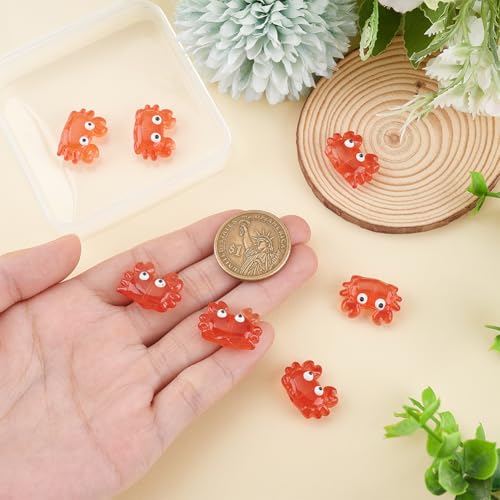 1 Box 10PCS Crab Glass Enamel Beads with Hole Orange Summer Ocean Theme Marine Life Hawaii Beach Cute Sea Animal Transparent Charms Loose Spacer Bead for Jewelry Making Bracelets DIY Crafts - color: Dark Orange, size: 10pcs