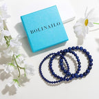 3Pcs Natural Healing Crystal Bracelets for Women Men, 4mm 6mm 8mm Beaded Stretch Bracelet Set, Black Tourmaline Natural Stone Gemstone Jewelry Gifts for Meditation, Reiki & Yoga - color: Lapis Lazuli