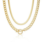 CHESKY 14K Gold Plated Chunky Necklace for Women, Trendy Paperclip Chain Necklace Thick Cross Heart Pendant Necklace Layered Herringbone Cuban Link Chain Toggle Necklaces Non Tarnish Jewelry - color: gold, style: cuban+herringbone