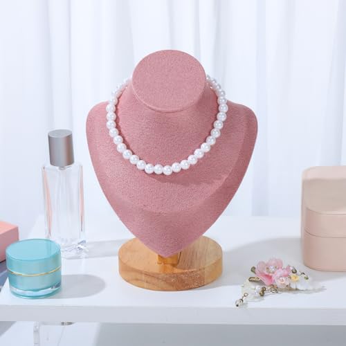 Pink Mannequin Bust Jewelry Organizer - Necklace Holder Stand with Wood Base for Home and Shop Display, 7.67 X 5.90 X 3.54 Inches
