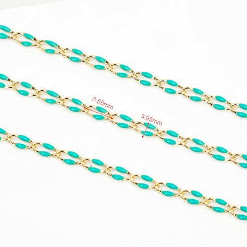 YOUBEIYEE 6.6 Feet Gold Plated Brass Chain on Spool Green Enamel Cable Chain Necklace DIY Jewelry Chains Bulk with Jump Rings and Lobster Clasps - color: Green
