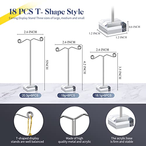 Macarrie 18 Pcs Metal Earring Holder T Bar Earring Display Stand Organizer Countertop Hanger Hanging Jewelry Towers with Acrylic Base(Clear) - color: Clear