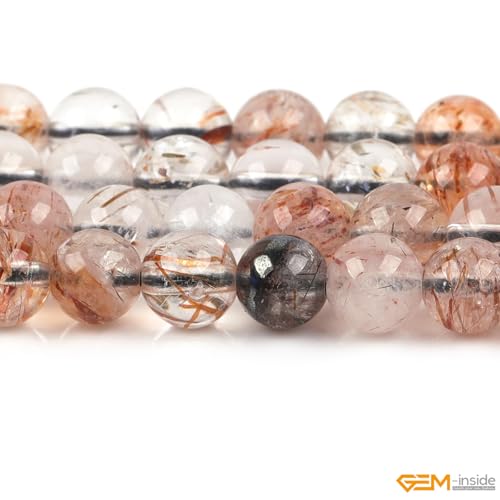 GEM-Inside 63Pcs 6mm Round Natural Brown Super Seven Quartz Gemstone Semi Precious Chakras Stone Beads for Bracelet Necklace Jewelry Making Strand 15"