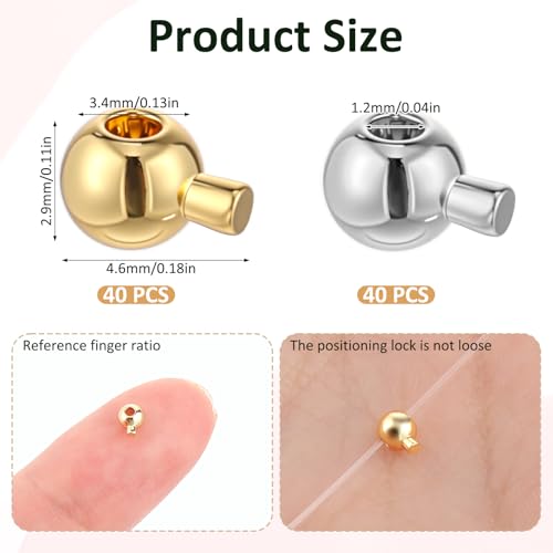 Psyqtsuary 80 Pcs Gold Silver Round Crimp Beads for Jewelry Making Brass Metal Round Crimp-Bead Gold Silver Spacer-Beads for DIY Bracelet Jewelry Making (Gold and Silver)