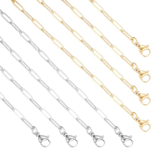 12 Pack Paperclip Chain Necklace Bulk Adjustable Gold Plated Stainless Steel Necklace Chains for Jewelry Making - color: Mix 18 Inches