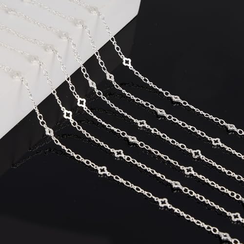 KYUNHOO 16.4 FT/5M Hollow Clover Chains for Crafts Silver Jewelry Making Chain Roll on Bulk with Clasps for Women DIY Supply Jewelry Findings - color: Clover Silver
