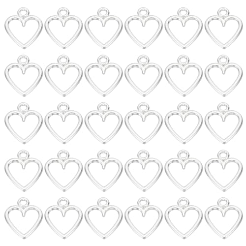 PATIKIL Heart Charm, 100Pcs Mini Heart Circle Pendant Charm Bulk for Jewelry Making Earrings Necklace Wedding Crafts - color: Silvery