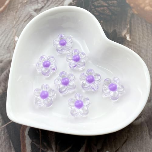 150Pcs Acrylic Flower Beads Candy Color Transparent Plastic Pastel Spacer Beads with Hole for DIY Crafts Wind Chimes Suncatcher Necklaces Bracelets Earrings Jewelry Making(Light Purple) - color: Light Purple