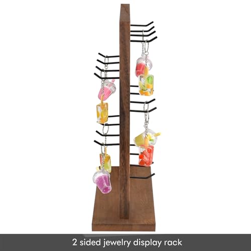 Ikee Design Free Assemble 2 Pcs Set Wooden Jewelry Display Rack with 20 Removable Metal Hooks/Each, Earring Card Display Holder Stand for Necklaces,Bracelet, Keychain Stand, Brown Color - color: 9) Brown, 2 Pieces