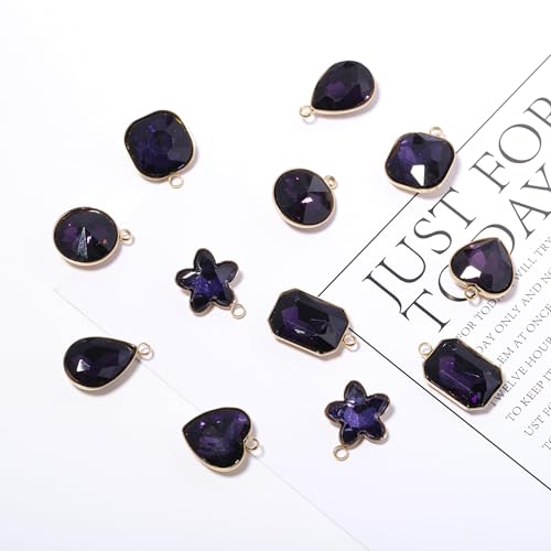 Song Xi Red Shape Random Charms For Jewelry Making Clear Crystal Charms Pendants Bracelets Necklace Earrings Bulk Keychain Arts And Crafts Diy Birthday Gifts For Women AB Color 12pcs - color: Random Shapes - Deep Purple