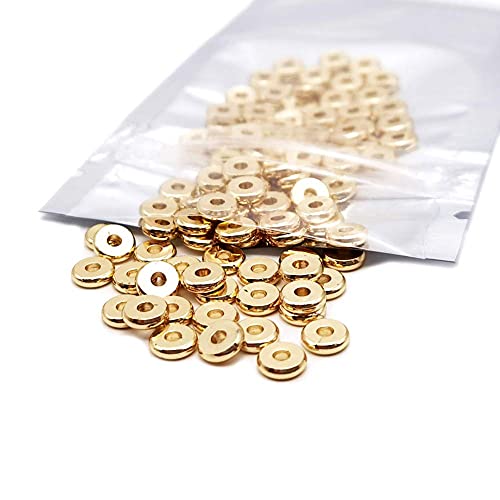 INSPIRELLE 100pcs Heishi Beads 6mm Long-Lasting Disc Brass Rondelle Spacer Beads Pale Gold Plated Flat Round Shape Jewelry Metal Spacers for Bracelet Necklace Jewelry Making - color: Pale Gold, size: 6mm