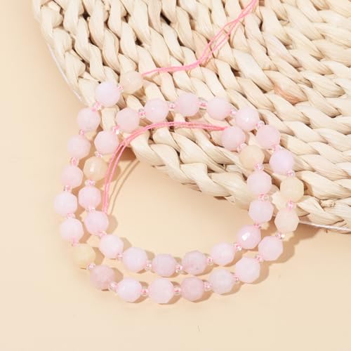 8mm Faceted Natural Morganite Stone Loose Round Semi Gemstone Beads for Bracelet Necklace Jewelry DIY Making - color: Morganite-1