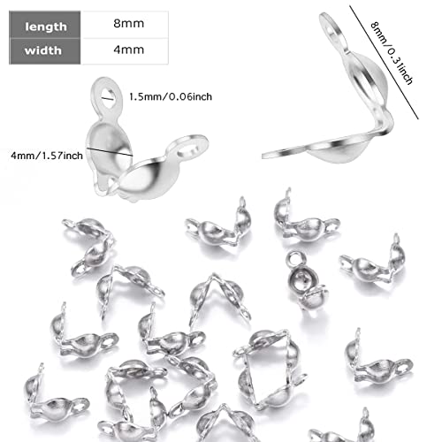 1500 Pieces Beads Tips Knot Covers Clamshell Crimp Tips Beads Set Calotte Ends Knot Covers Fold-Over Bead Covers for Jewelry Making DIY Bracelet Necklaces(Silver) - color: Silver