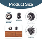 100pcs 14mm Large Hole Glass Beads Black European Beads Lampwork Loose Spacer Beads Murano Glass Beads for DIY Craft Snake Chains Bracelet Necklace Earring Making Hole: 5mm - color: Black
