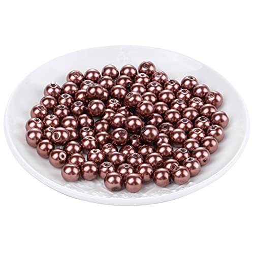 Weebee 200Pcs Glass Pearl Beads Assorted Colors Loose Spacer Round Czech Tiny Satin Luster Handcrafted Beading Assortments for DIY Craft Bracelets Beads for Jewelry Making (Copper Brown, 8mm) - color: Copper Brown, size: 8mm