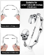 Stainless Steel Cuff Bracelet,Retro Gothic Punk Biker Cool Open Adjustable Cuff Bangle Bracelets Jewelry for Men Silver - style: Skull Bone