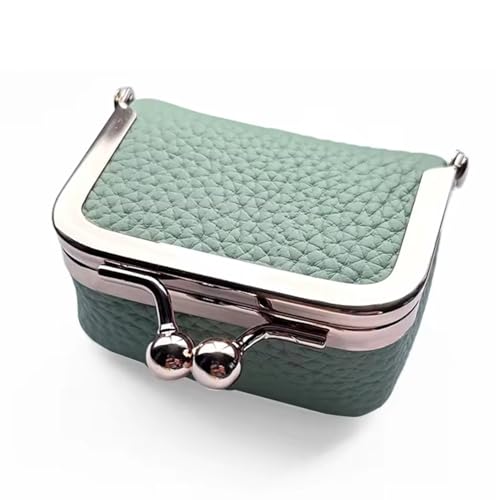 Genuine Leather Mini Jewelry Box for Women, Square Coin Purse with Kiss Lock, Jewelry Organizer Travel Case (Small, Mint Green) - color: 107. Mint Green, size: Small