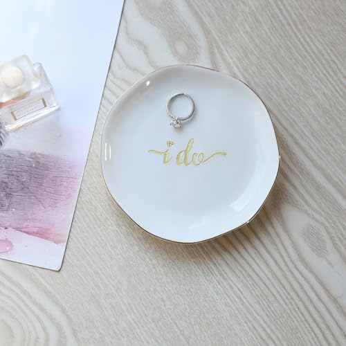HOME SMILE I Do Ring Dish,Engagement Engaged Wedding Bridal Gifts for Newly Engaged Friend,Daughter, Sister,Newlyweds,BFF,Ceramic White - style: I Do