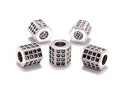 AD Beads Zircon Pave Rhinestones Big Hole Hexagon Spacer Beads 7x8mm 5Pcs Black on Silver - color: 5 Pcs Black on Silver Hexagon (7x8mm)