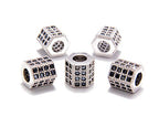 AD Beads Zircon Pave Rhinestones Big Hole Hexagon Spacer Beads 7x8mm 5Pcs Black on Silver - color: 5 Pcs Black on Silver Hexagon (7x8mm)