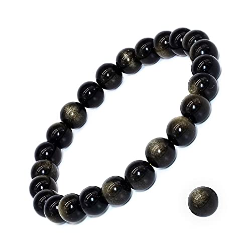 8mm Natural Gemstone Stretch Bracelet, Handmade Unisex Crystal Bracelets for Meditation, Yoga, Spiritual Healing & Positive Energy - color: Golden Obsidian