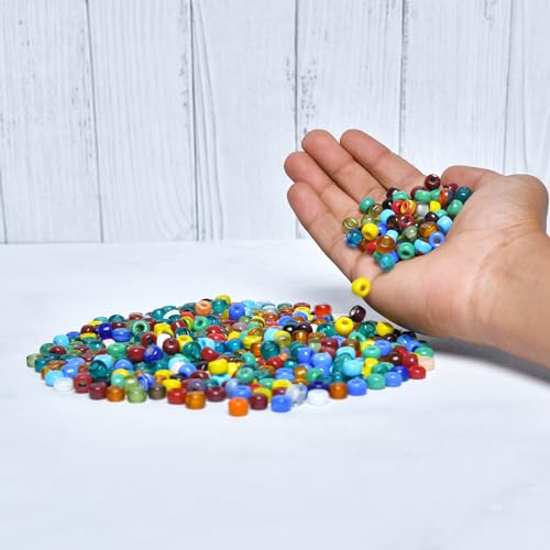 1/2 LB Bag of Assorted Pony/Crow Glass Beads for Jewelry Making, Lampwork Bead Mix for Bracelets and Necklaces, Crafting Beads Supplies Kit, Large & Small Beads (Crow Beads Mix) - color: Crow Beads Mix